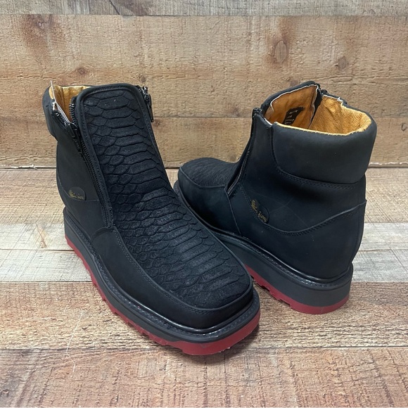 Men's Half boot RED SOLE Zipper PYTHON Print Leather. Botín pitón suela roja - Picture 6 of 6